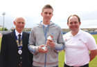 Special trophy presentation, from left to right: Les Outwin, Andrew Robertson receiving the trophy and Jon Mason